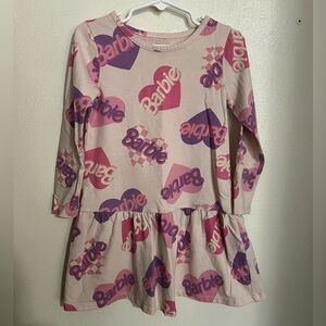 BARBIE Classic Long Sleeve Drop Waist Logo Play Dress Pink Purple Girls Size 4T